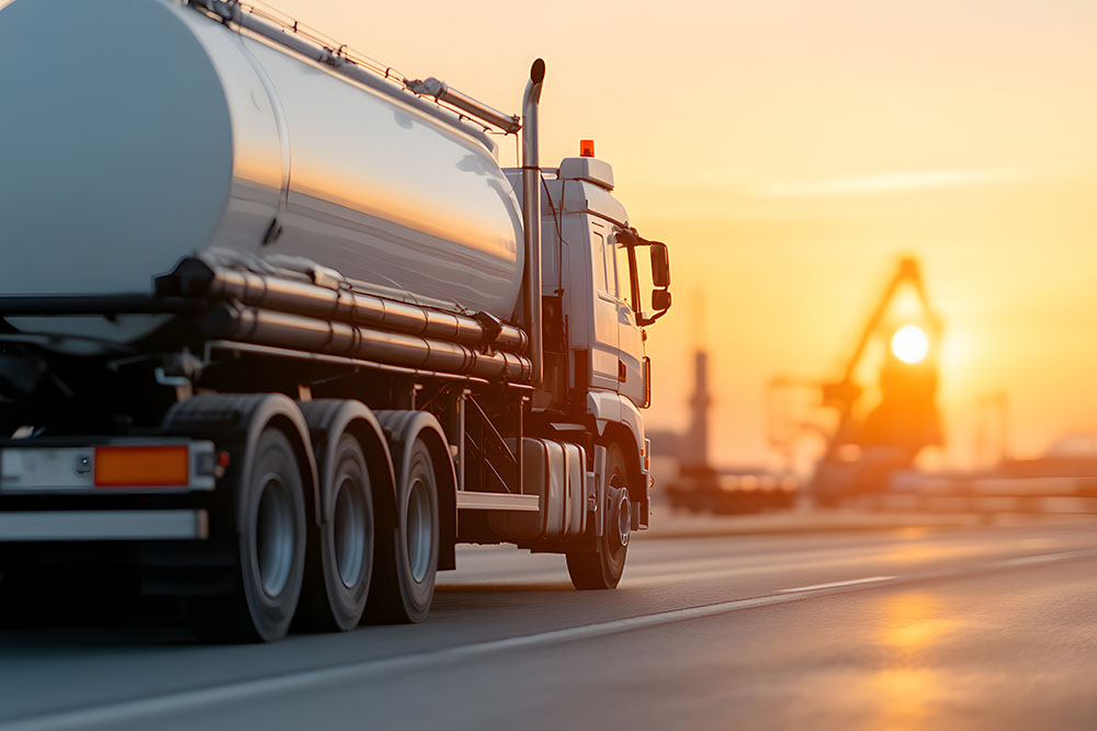 Tkw im Hafen bei Sonnenuntergang